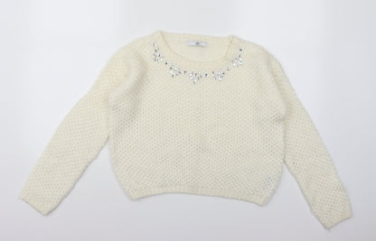 Marks and Spencer Girls White  Knit Pullover Jumper Size 11-12 Years