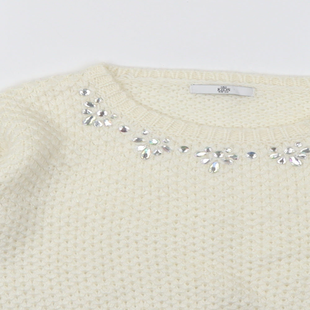 Marks and Spencer Girls White  Knit Pullover Jumper Size 11-12 Years