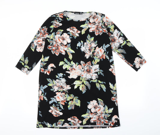 Boohoo Womens Black Floral  Mini  Size 14