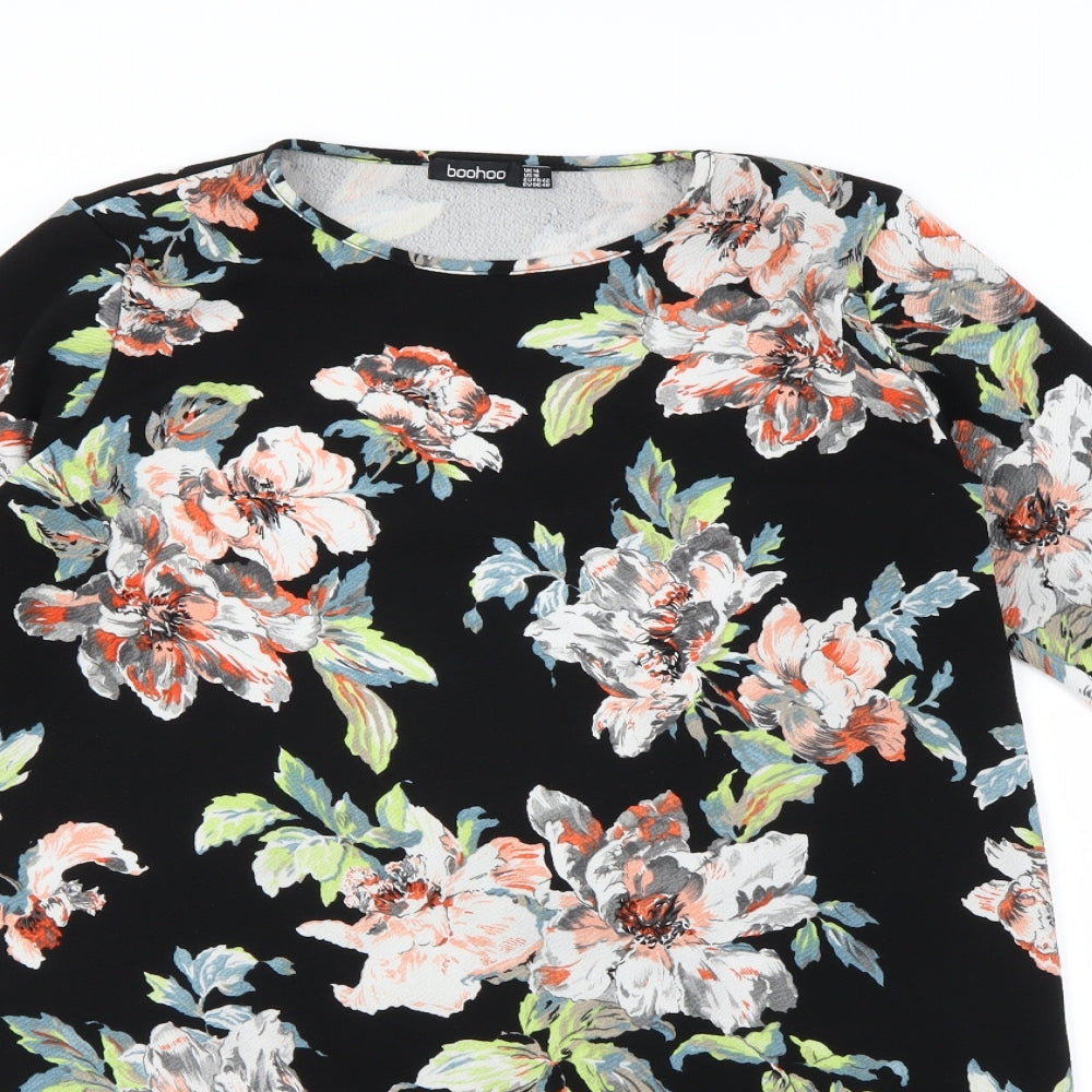 Boohoo Womens Black Floral  Mini  Size 14