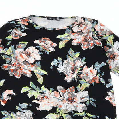 Boohoo Womens Black Floral  Mini  Size 14