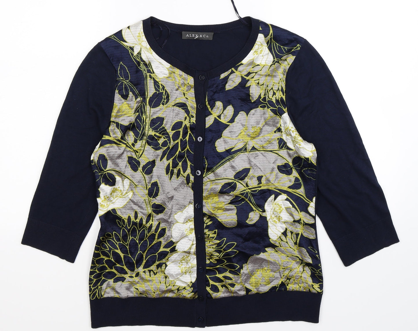 ALEX & CO Womens Blue Floral Knit Cardigan Jumper Size 12
