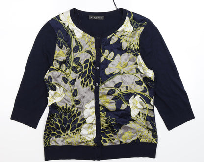 ALEX & CO Womens Blue Floral Knit Cardigan Jumper Size 12