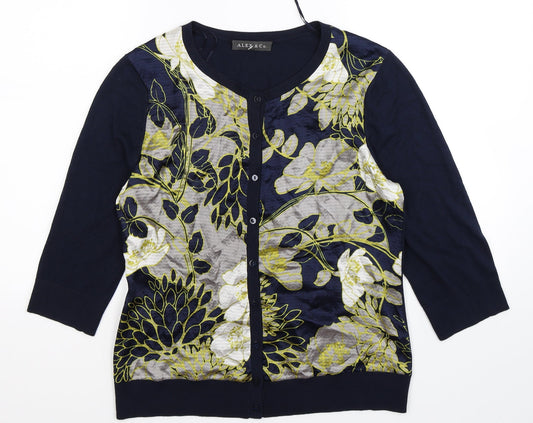 ALEX & CO Womens Blue Floral Knit Cardigan Jumper Size 12