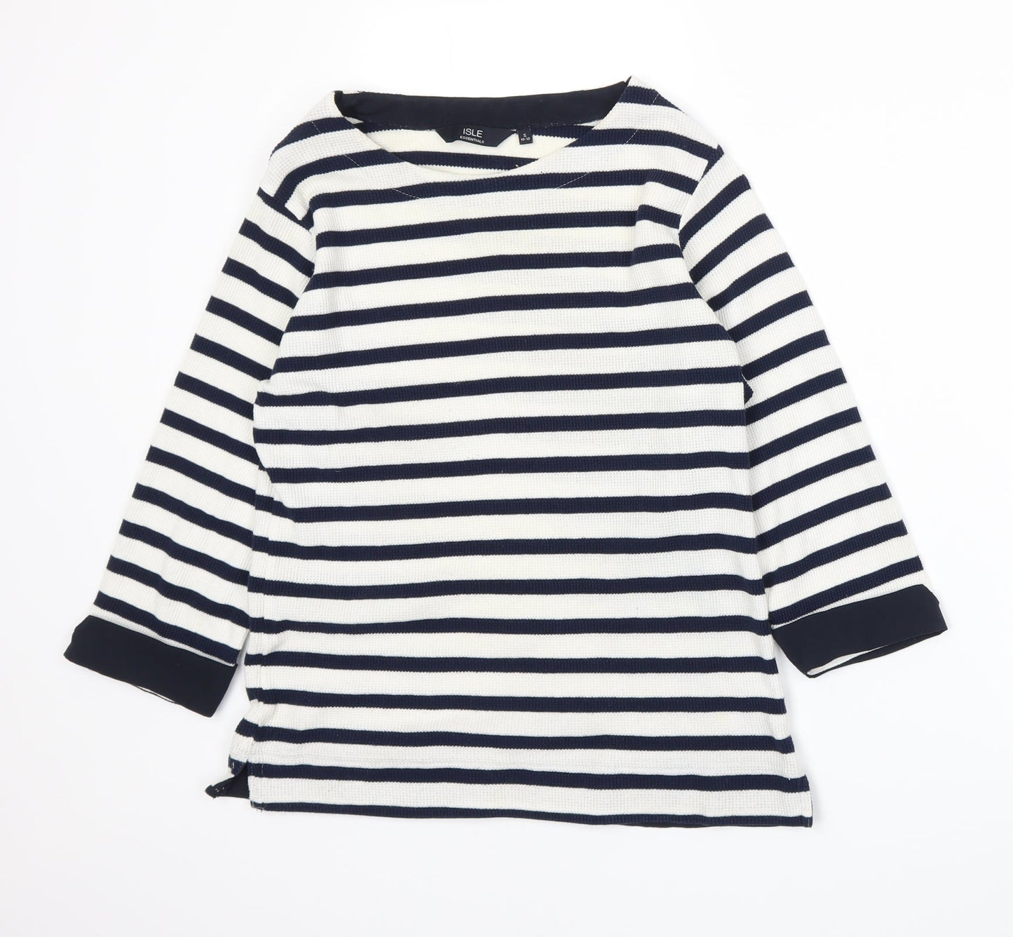 Isle Womens Blue Striped Knit Basic T-Shirt Size 10