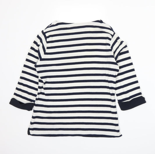 Isle Womens Blue Striped Knit Basic T-Shirt Size 10