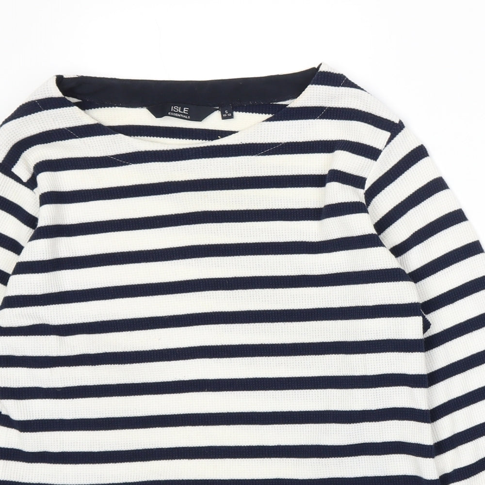 Isle Womens Blue Striped Knit Basic T-Shirt Size 10