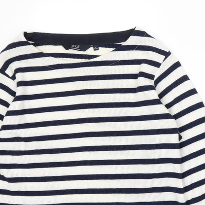 Isle Womens Blue Striped Knit Basic T-Shirt Size 10