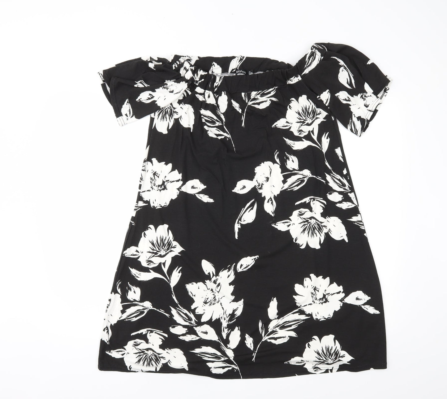 Boohoo Womens Black Floral  A-Line  Size 8