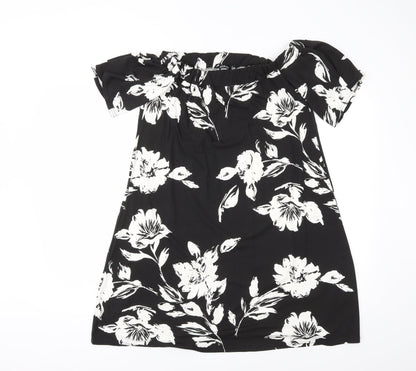Boohoo Womens Black Floral  A-Line  Size 8