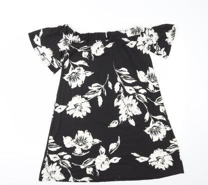 Boohoo Womens Black Floral  A-Line  Size 8