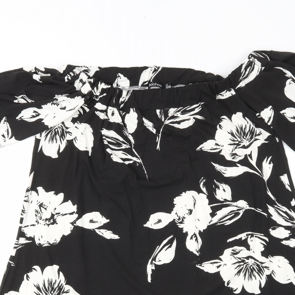 Boohoo Womens Black Floral  A-Line  Size 8