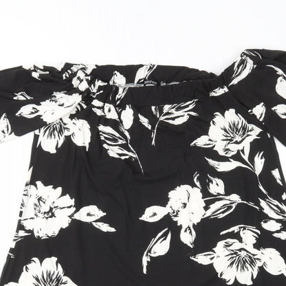 Boohoo Womens Black Floral  A-Line  Size 8