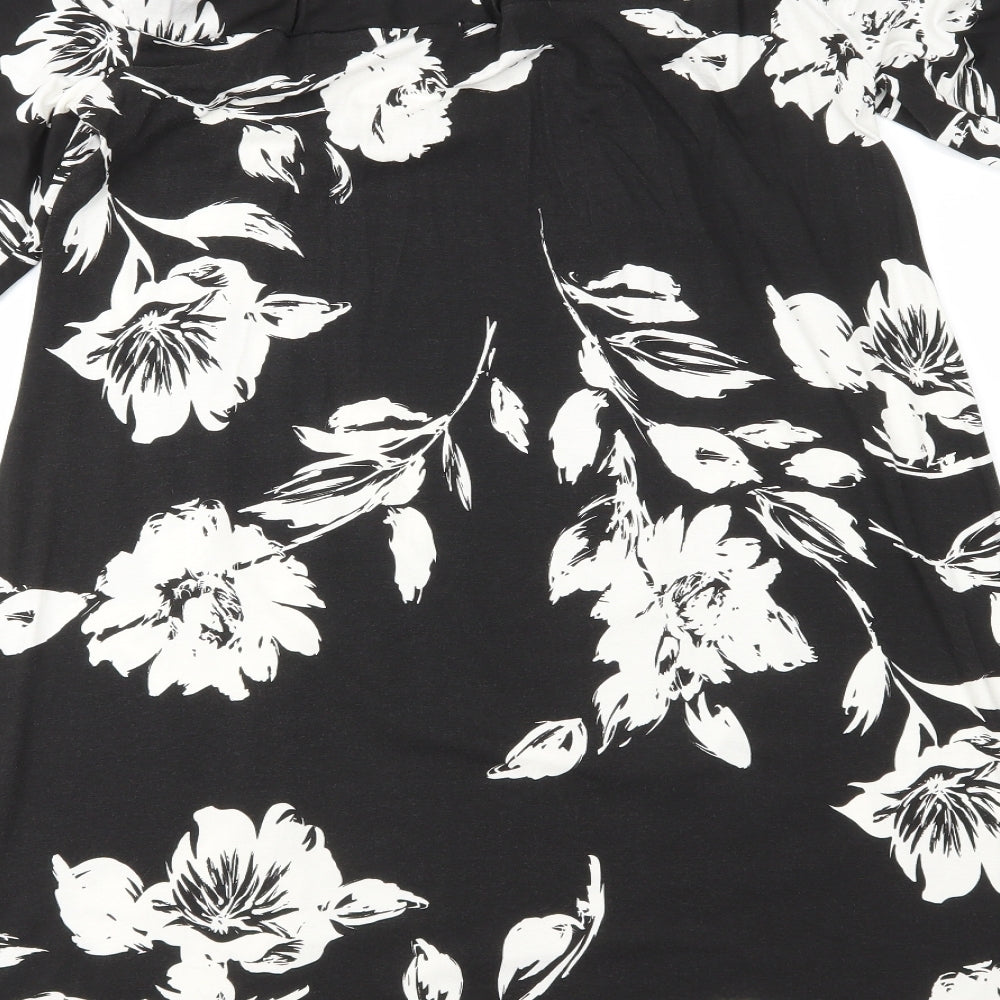 Boohoo Womens Black Floral  A-Line  Size 8