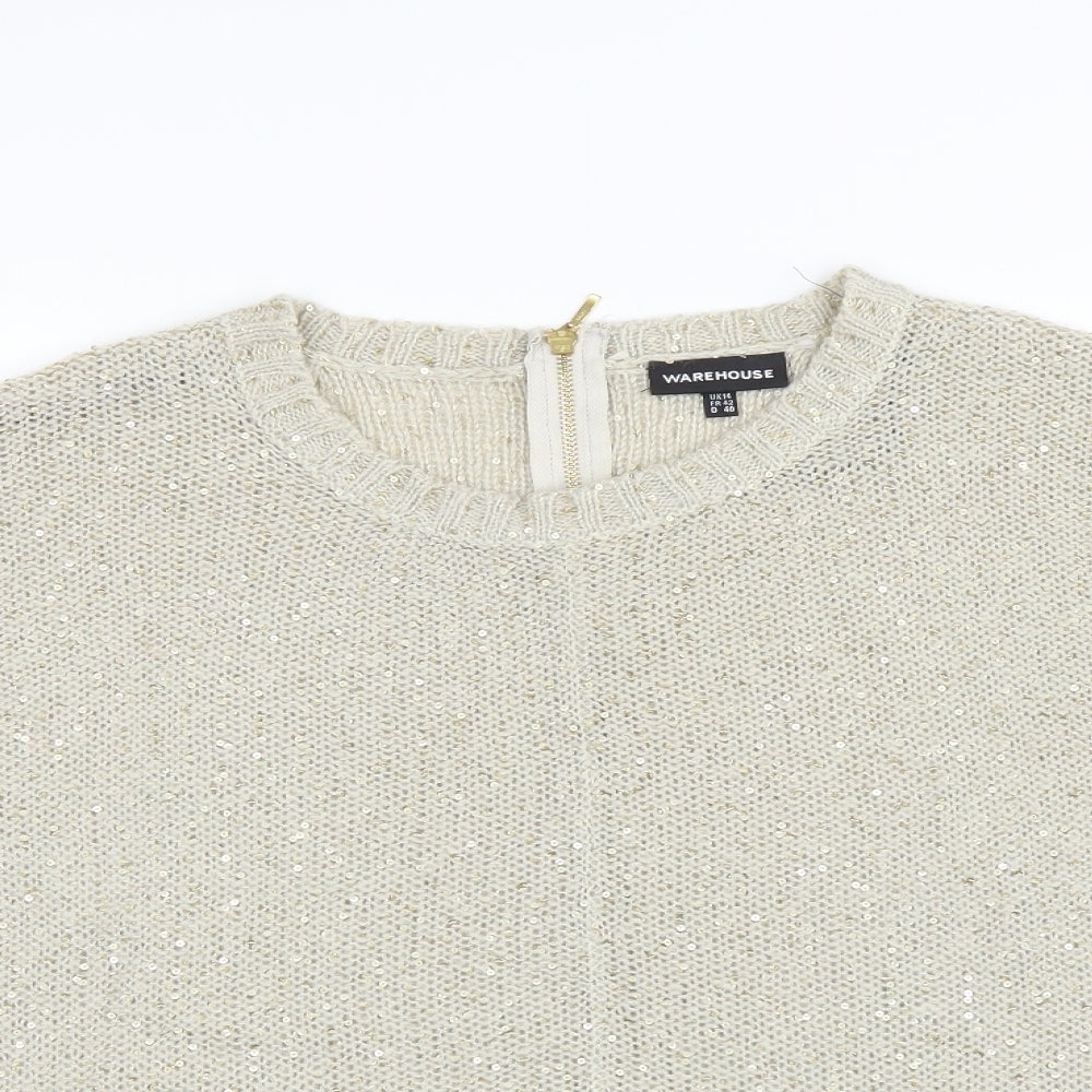 Warehouse Womens Gold   Pullover Jumper Size 14  - sequin