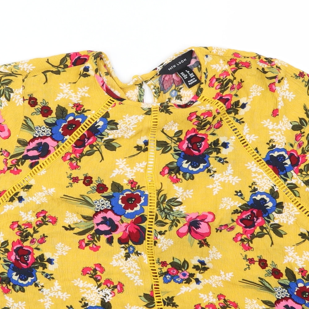 Womens UK Size 8 New Look Yellow Basic T-Shirt