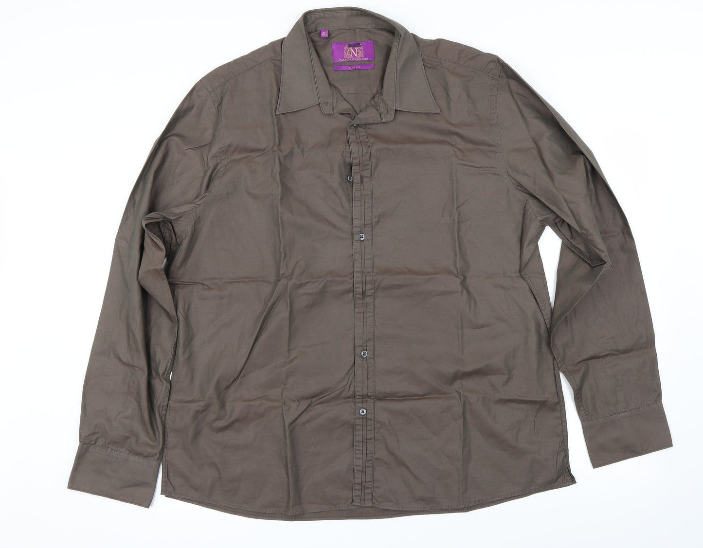 Mens UK Size 46 NEXT Brown  Button-Up Long Sleeve Casual Shirt