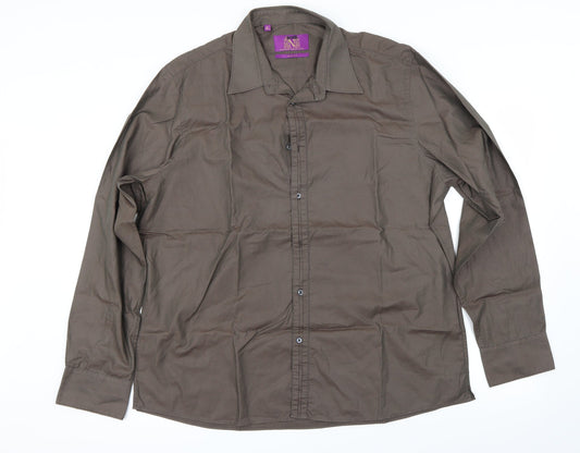 Mens UK Size 46 NEXT Brown  Button-Up Long Sleeve Casual Shirt