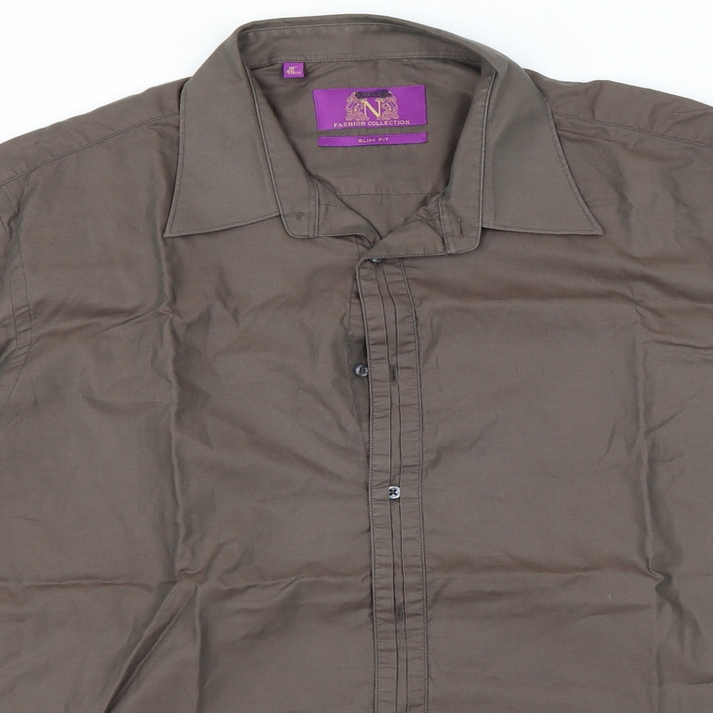 Mens UK Size 46 NEXT Brown  Button-Up Long Sleeve Casual Shirt