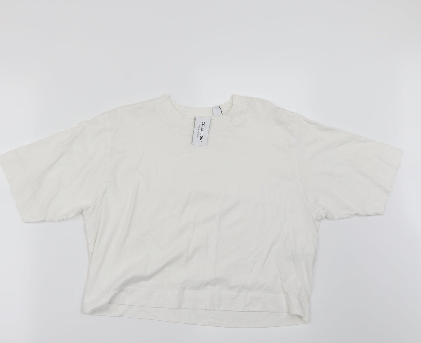 Womens UK Size 10 COLLUSION White Basic T-Shirt