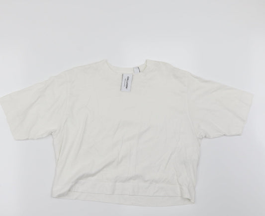 Womens UK Size 10 COLLUSION White Basic T-Shirt