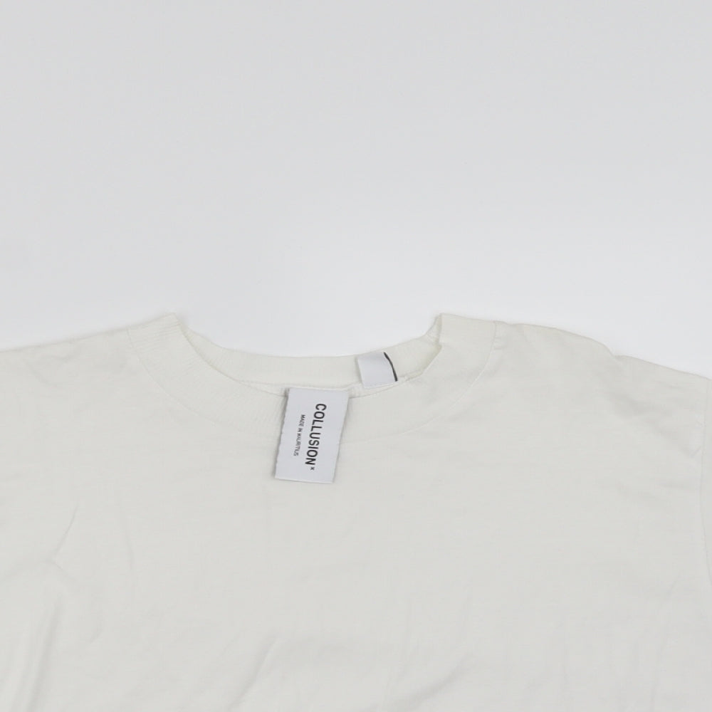 Womens UK Size 10 COLLUSION White Basic T-Shirt