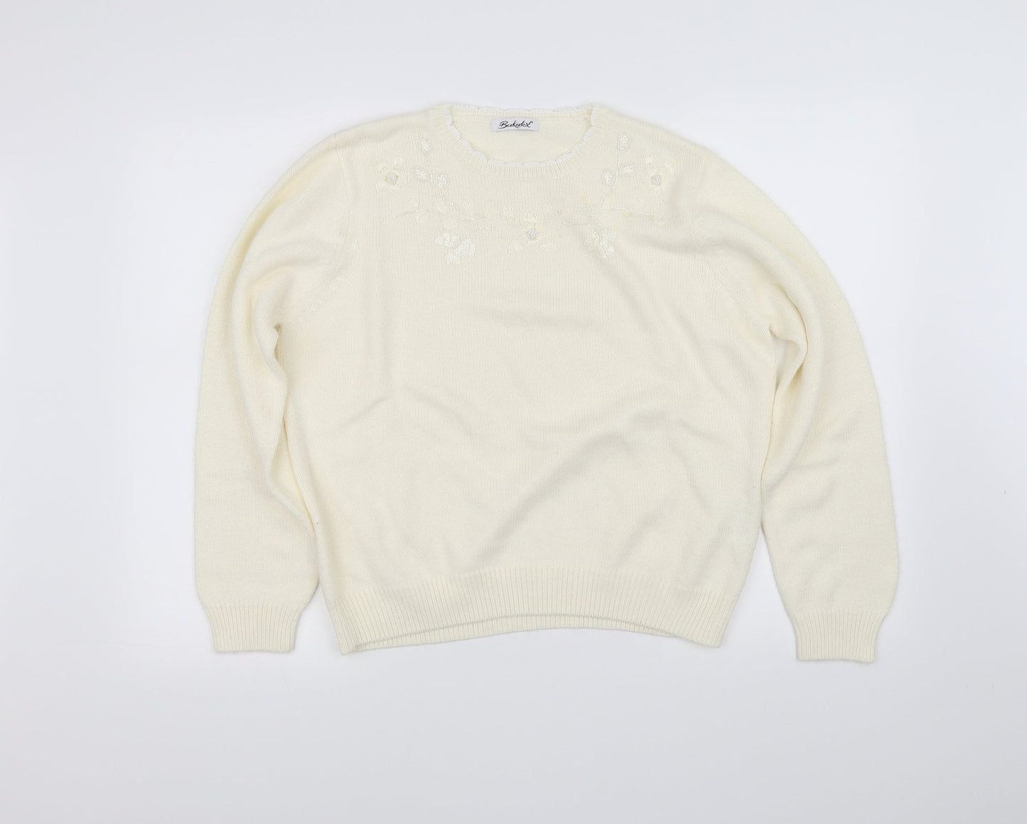 Berkertex Womens White Floral  Pullover Jumper Size 16