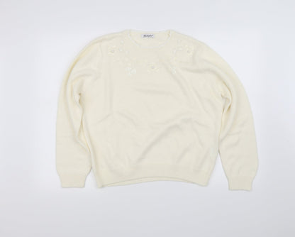Berkertex Womens White Floral  Pullover Jumper Size 16