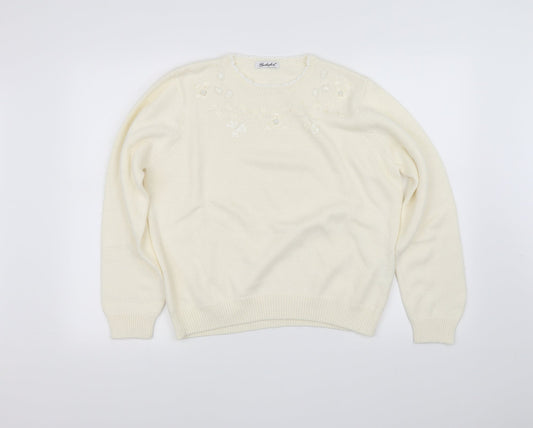 Berkertex Womens White Floral  Pullover Jumper Size 16