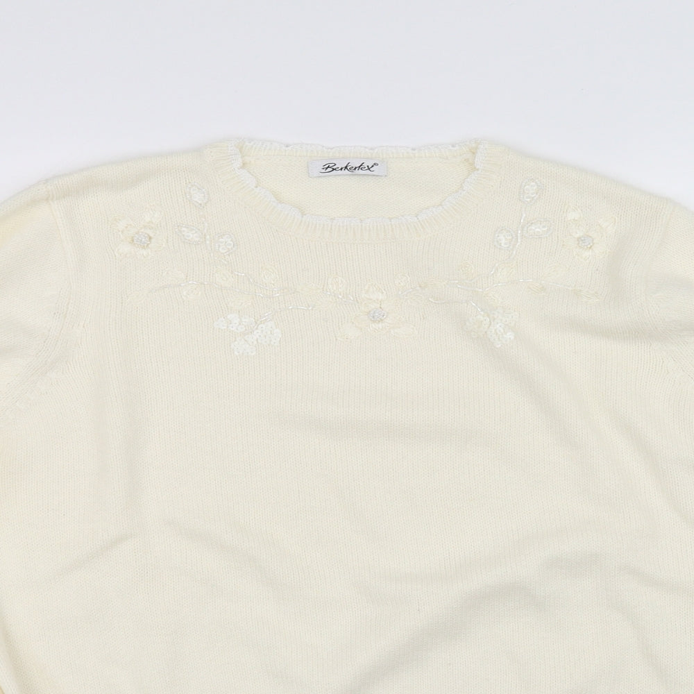 Berkertex Womens White Floral  Pullover Jumper Size 16