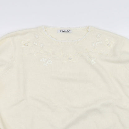 Berkertex Womens White Floral  Pullover Jumper Size 16