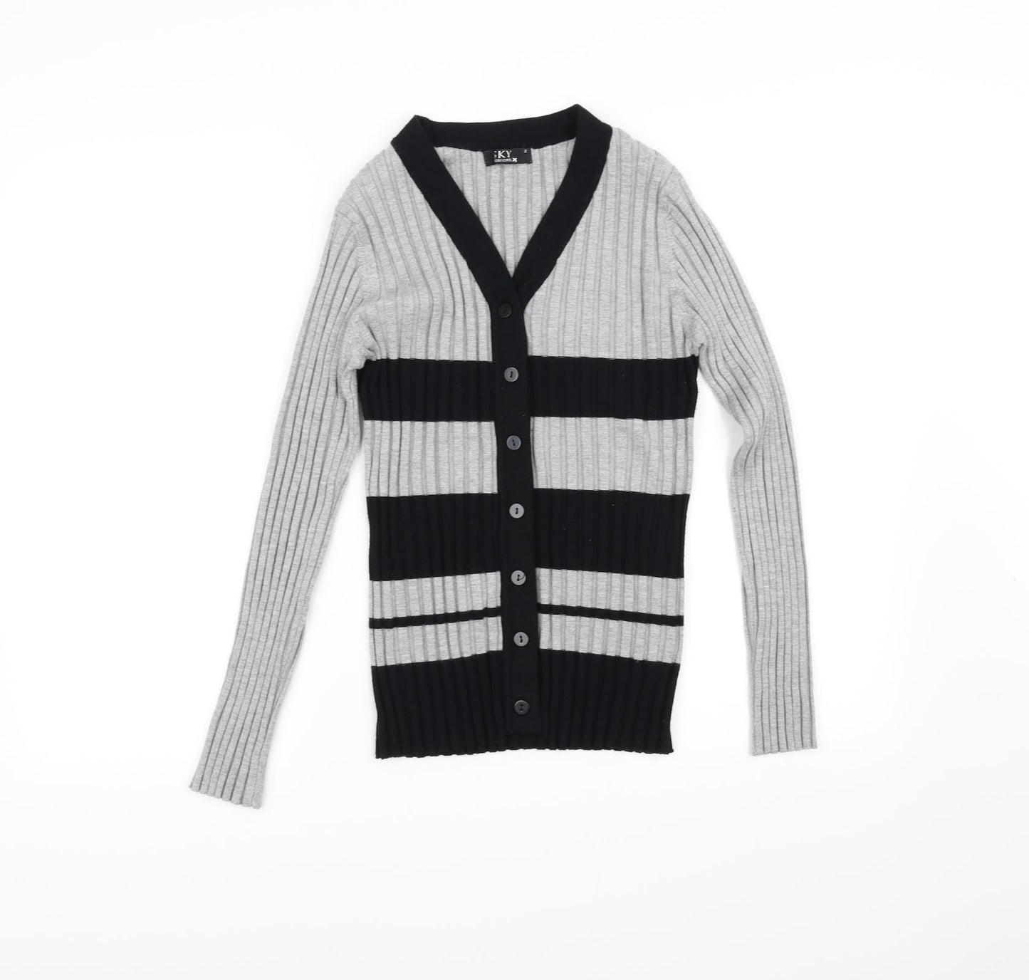Sky Designs Womens Grey Striped  Cardigan Jumper Size 2