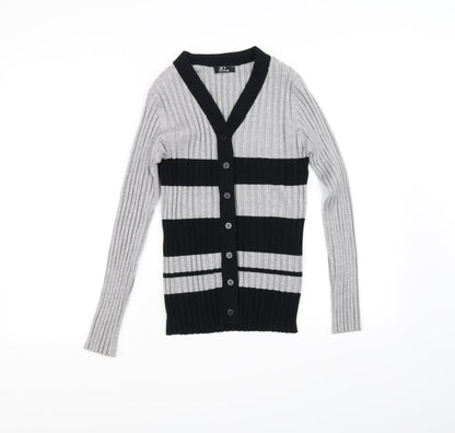 Sky Designs Womens Grey Striped  Cardigan Jumper Size 2