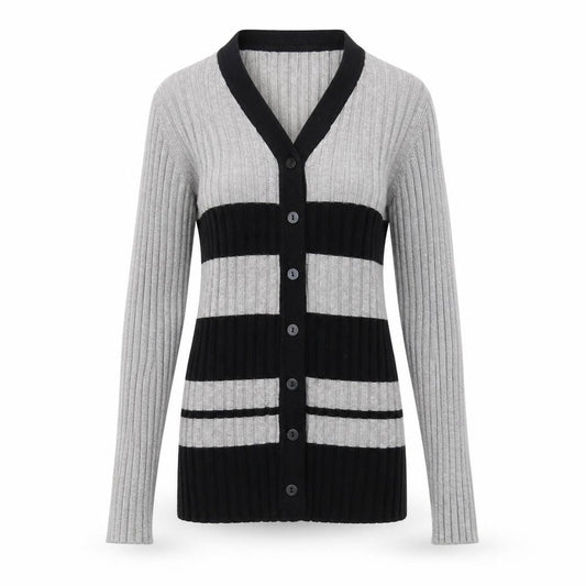 Sky Designs Womens Grey Striped  Cardigan Jumper Size 2