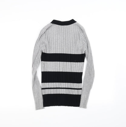 Sky Designs Womens Grey Striped  Cardigan Jumper Size 2