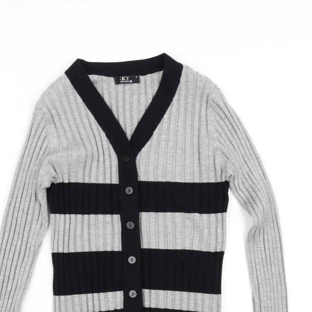 Sky Designs Womens Grey Striped  Cardigan Jumper Size 2