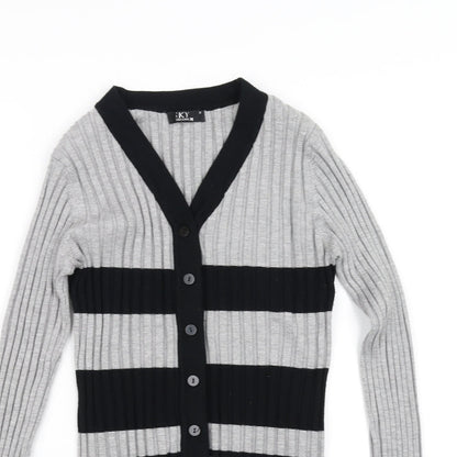 Sky Designs Womens Grey Striped  Cardigan Jumper Size 2