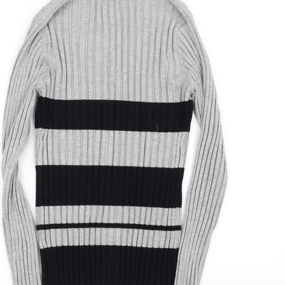 Sky Designs Womens Grey Striped  Cardigan Jumper Size 2