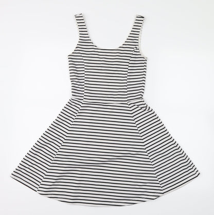 Preworn Womens Black Striped  Shirt Dress  Size 8