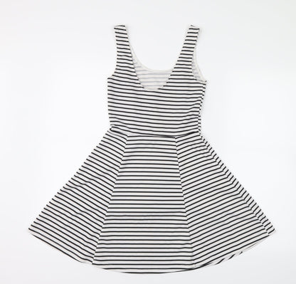 Preworn Womens Black Striped  Shirt Dress  Size 8
