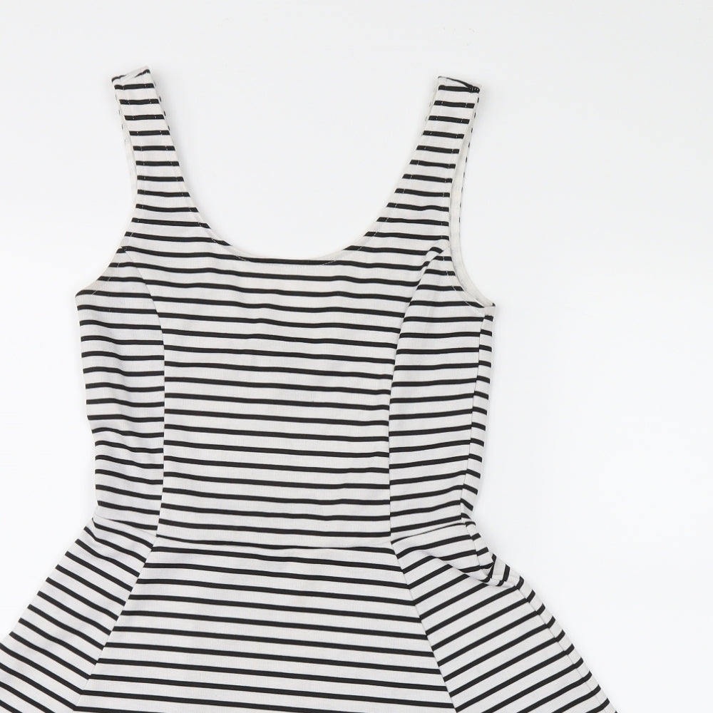Preworn Womens Black Striped  Shirt Dress  Size 8