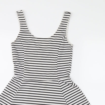 Preworn Womens Black Striped  Shirt Dress  Size 8