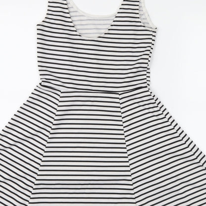 Preworn Womens Black Striped  Shirt Dress  Size 8