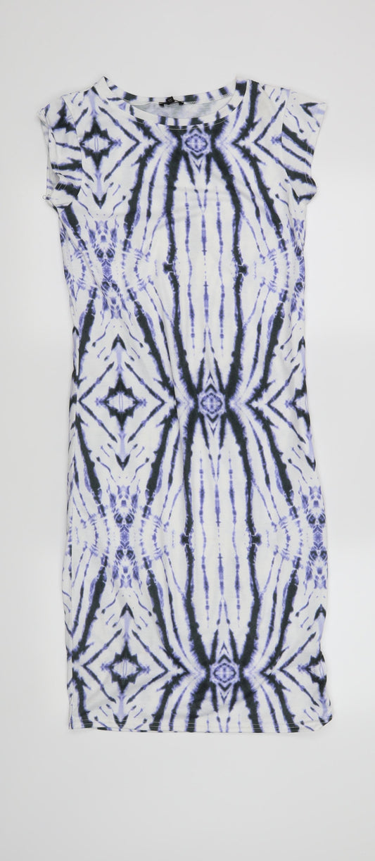 River Island Womens White Geometric  T-Shirt Dress  Size 8