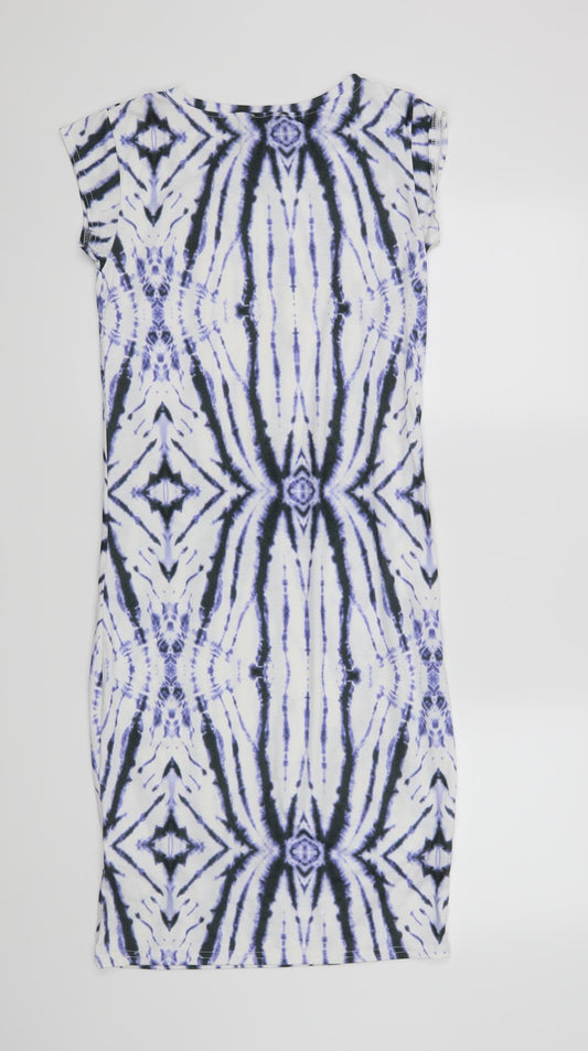 River Island Womens White Geometric  T-Shirt Dress  Size 8