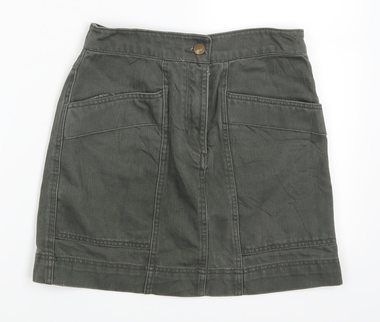H&M Womens Green  Denim A-Line Skirt Size 26 in