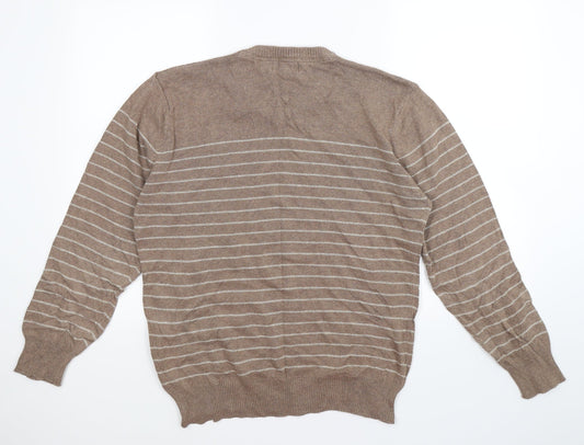 Easy Mens Brown Striped Knit Pullover Jumper Size L