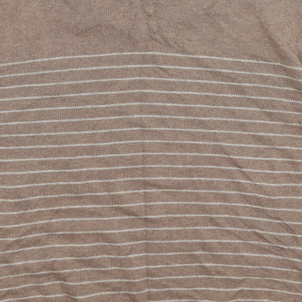 Easy Mens Brown Striped Knit Pullover Jumper Size L