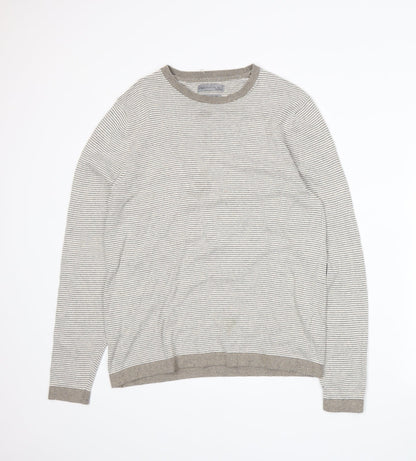 Marks and Spencer Mens Beige Striped Knit Pullover Jumper Size M