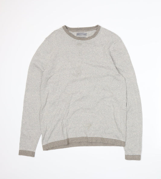 Marks and Spencer Mens Beige Striped Knit Pullover Jumper Size M